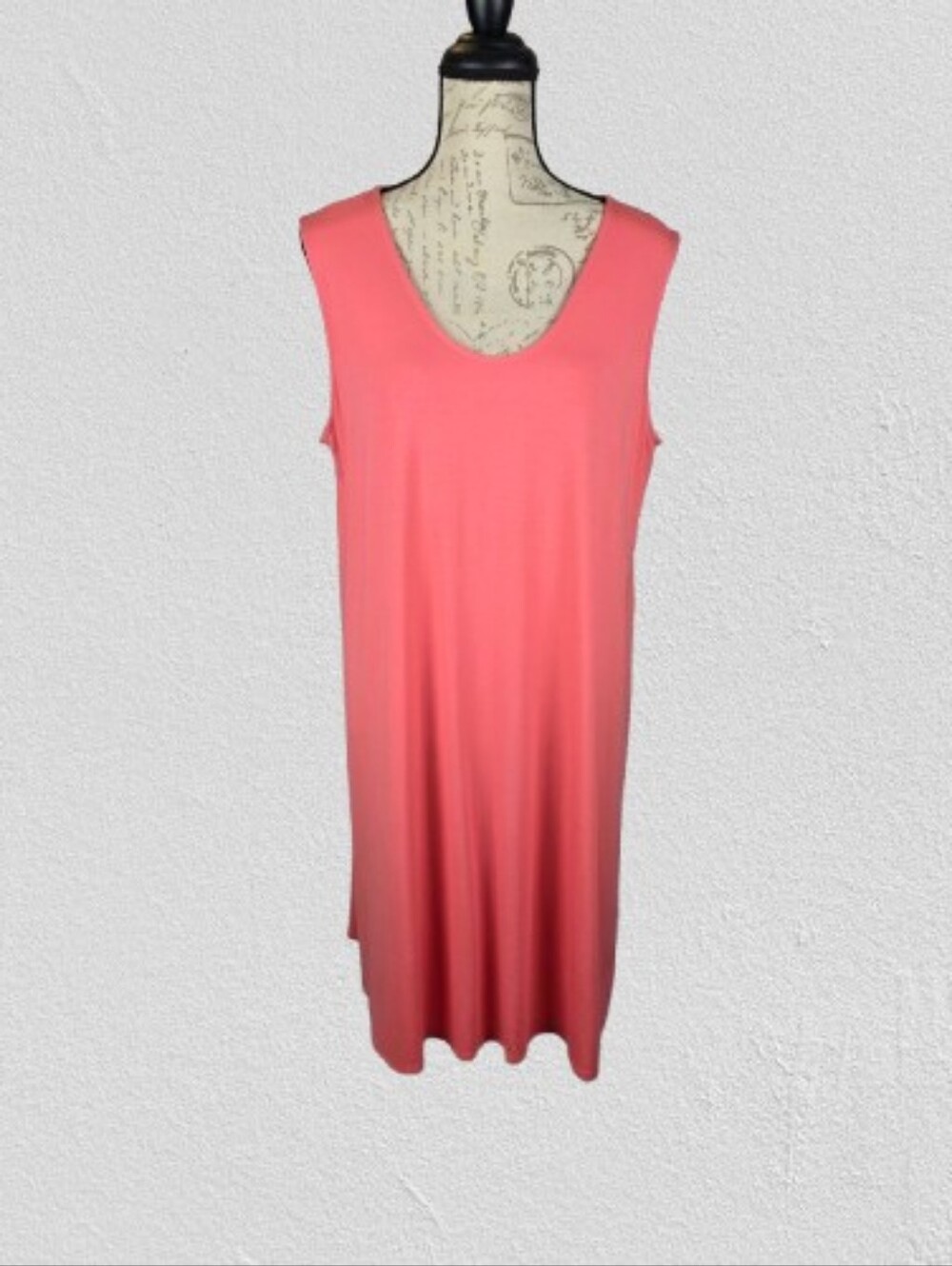 Eileen Fisher System Coral Viscose Jersey Knit Tank Dress Back Pleat Women's XL